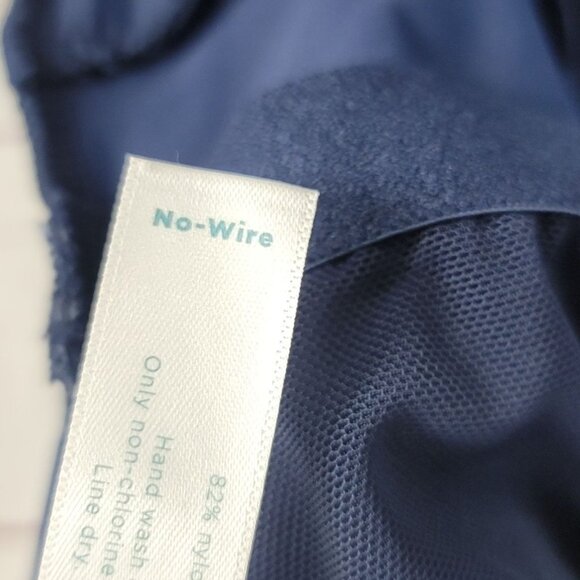 Cacique No Wire Swim Tankini Blue Size 14 Braided Strap V Neck Shelf Bra Ruffle - Picture 13 of 13